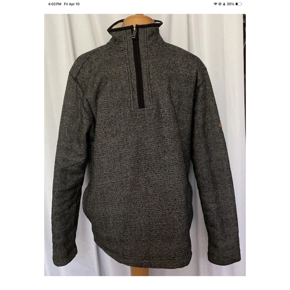 Orvis Sweater Men M Gray Sherpa Lined Fleece 1/4 Zip High Pile Pullover Outdoor